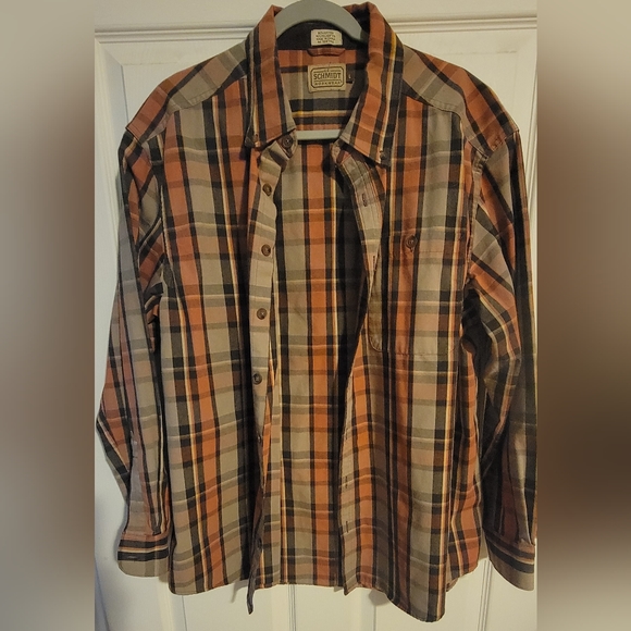 NWOT  C.E. Schmidt Men’s button-down orange and tan  Size L            Box 7 - Picture 1 of 2